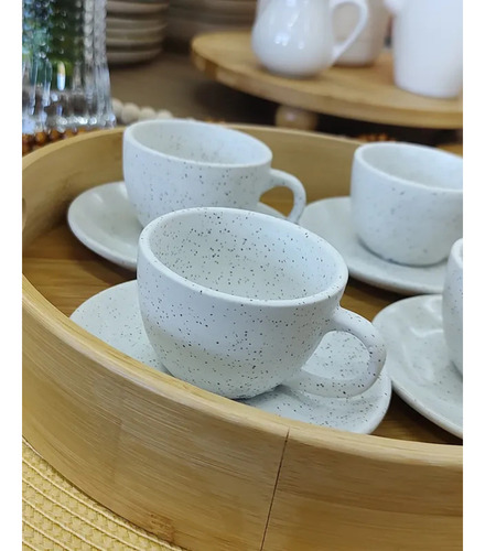 Jogo Conjunto De Xícara Café 6 Peças Com Pires 85ml Cerâmica
