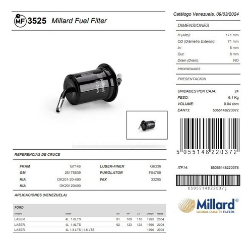 Mf 3525 Filtro Gas 626 Allegro 1.6/1.8 Demio  Mx 3 Protege