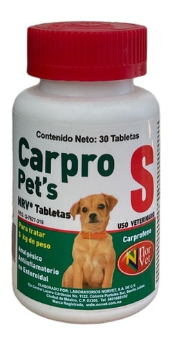 Norvet Carpro Pet's S Para Perro 22 Mg 30 Tabletas