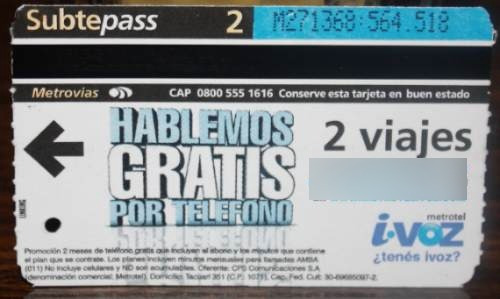 Boleto Metro Buenos Aires 2 Viajes