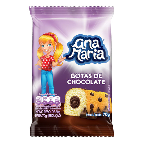 Imagem 1 de 1 de Bolo Ana Maria de baunilha com gotas de chocolate e chocolate em pacote 70 g 