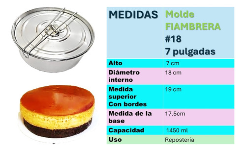 Molde Flanera Fiambreras Choco Flan 18 Cm Aluminio Con Tapa