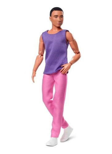 Boneco Ken Looks , Cabelo Preto, Blusa Roxa Com Calça Rosa