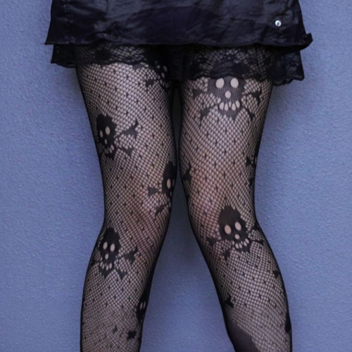 Medias Pantimedias De Red Con Calaveras Lolita Kawaii Negro Unitalla