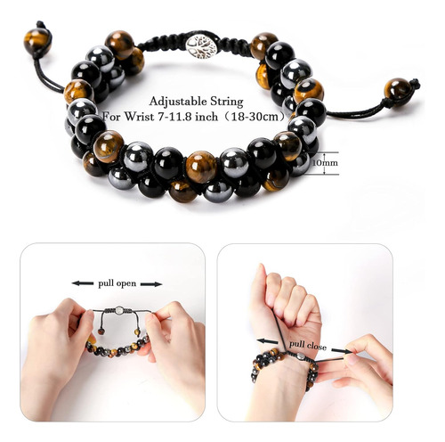 Pulsera De Triple Protección Hecha Mano De 10 Mm De He...