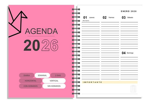 Agenda 2026 Imprimible Semanal Vertical Sin Horarios Blanco Agenda 2026
