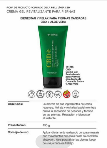 Cbd Crema Gel, Revitalizante Para Piernas De Violetta Neutro