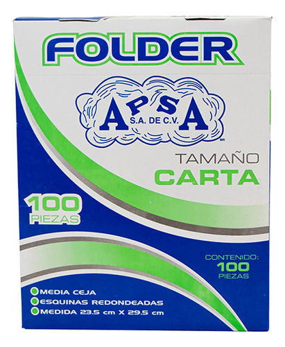 100 Folder Apsa Tamaño Carta Colores Pastel