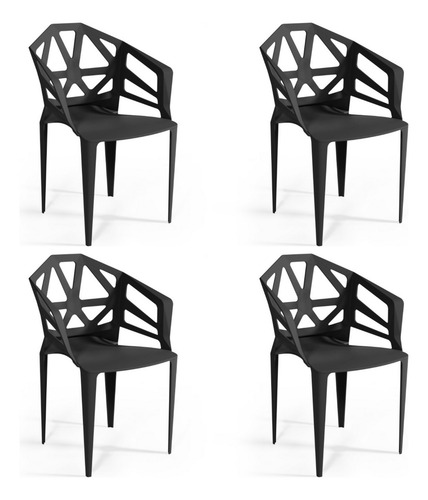 Kit 4 Poltrona Lounge Cadeira Compacta Com Braço P/ Sala De Jantar Alpendre Varanda Sacada Cor Preto Ps Móveis