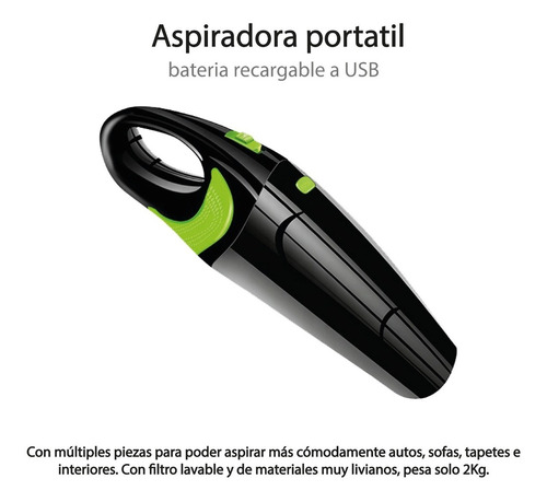 Imagen 3 de 10 de Aspiradora De Mano Inalámbrica Para Auto Rundong Carga Usb