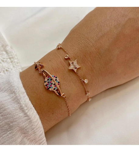 Imagen 3 de 6 de Pulsera De Plata Rose Galaxia Con Piedras Micropave.