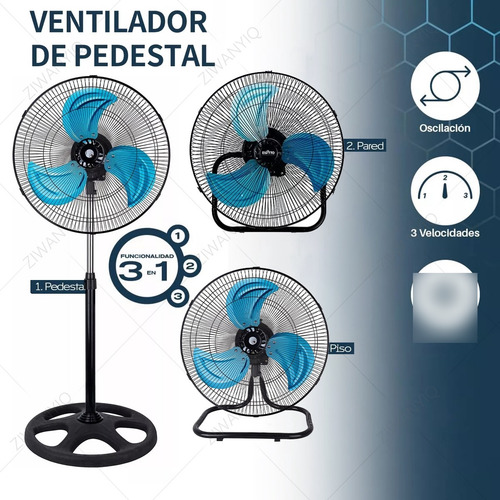 Ventilador De Pedestal 3 En 1 Estructura 18in Aspas Metalico