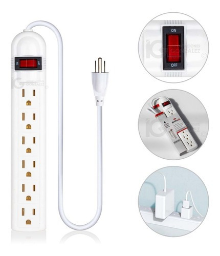 Multicontacto Divitech 6 Entradas Cable De Cobre 1800w