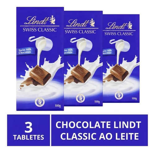 Chocolate Lindt Classic, Ao Leite, 3 Barras De 100g