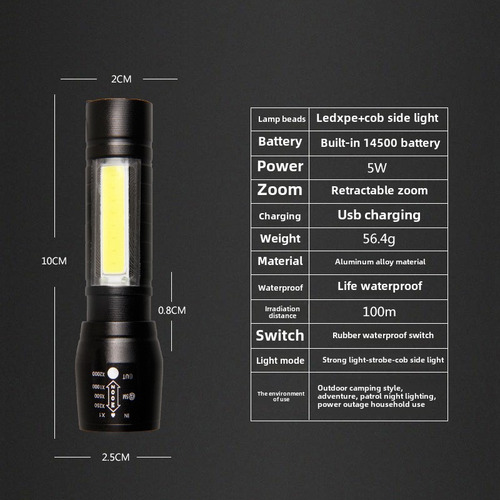 511 Run Plastic + Usb Line - Mini 511 Flashlight Cob Side