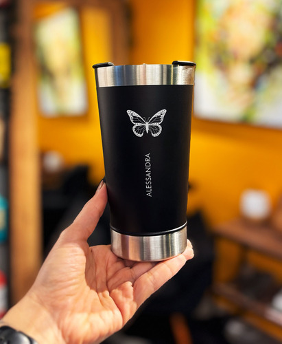 Copo Térmico 473ml Personalizado De Borboleta Com Nome