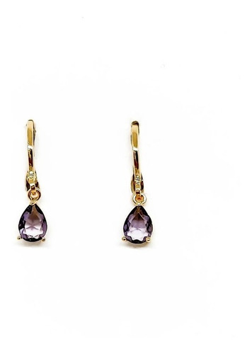 Aros Argollas Gota Circón Morado Enchapado Oro 18k