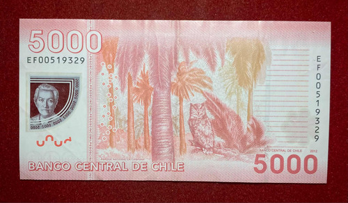 Billete 5000 Pesos Chile 2012 Polimero Pick 163 C Gabriela M (Usado)