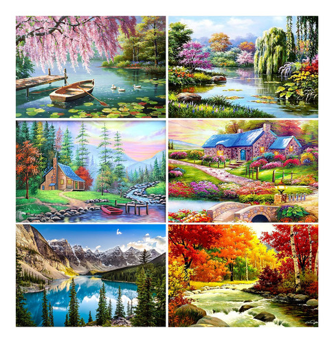 6 Kits Pintura De Diamantes Paisajes Primaverales 40x30cm