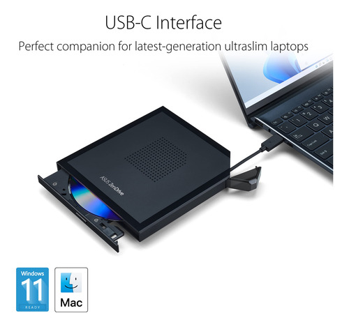 Unidad De Dvd Externa Asus Zendrive V1m Usb-c Win 11/macos