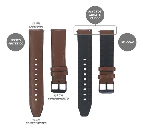 Pulseira Compatível Com Honor Gs 3 Couro Com Silicone 22mm