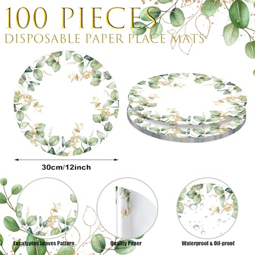 Zhehao 100 Pack Round Eucalyptus Leaves Paper Placemats 12