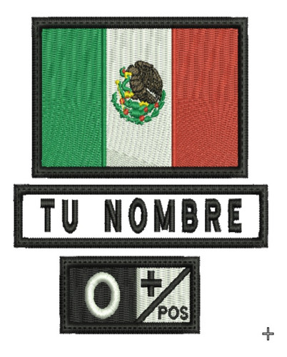 Bandera De Mexico + Id Sangre + Nombre  Velcro