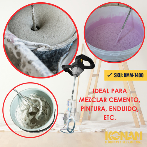 Mezclador Electrico Konan 1400w Pintura Cemento Yeso Enduido