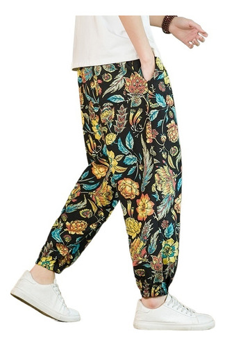 Pantalón Oriental Tipo Harén Con Flores Para Hombre, De Algo