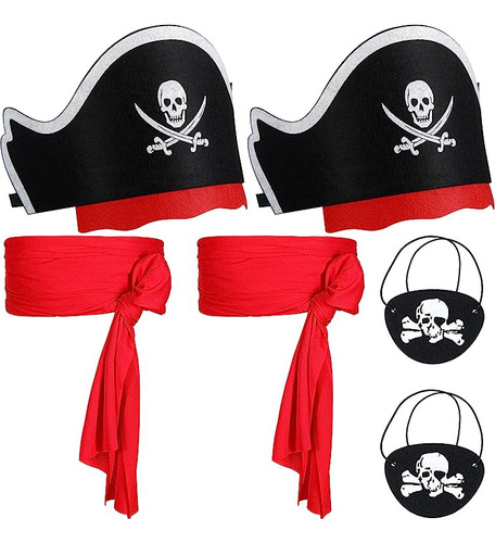 Juego 6 Accesorios Para Disfraz Capitan Pirata 2 Parches Par