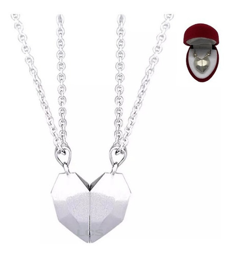 Collar De Amor Corazón Imán Doble + Estuche Pana De Regalo