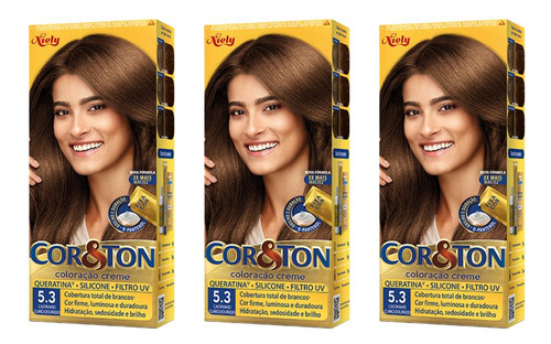 Coloraçao Cor&ton 5.3 Castanho Claro Dourado 50g-kit C/3 Sem Tom