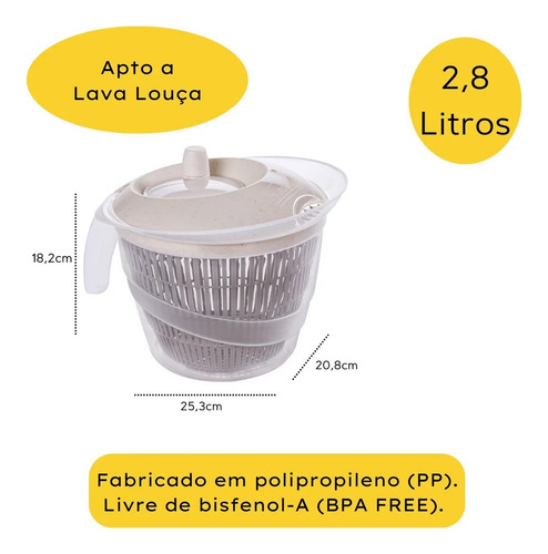 Pote Secador Seca Salada E Verduras 4l Com Cesto Plasútil