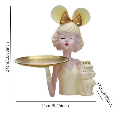 Estatua De Niña Con Bandeja De Almacenamiento, Adorno De