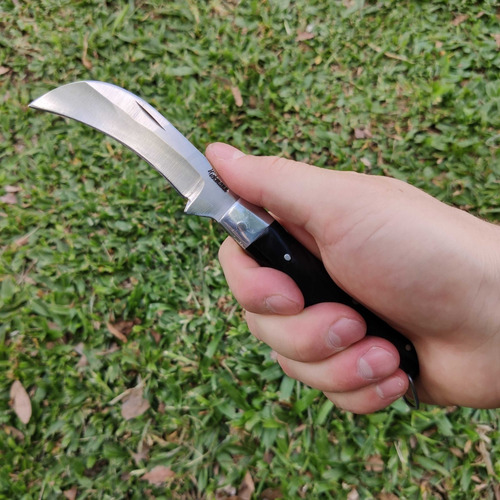 Canivete Britola Foice Bolso Aço Inox 420 Clip Cabo Chifre