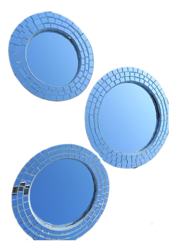 Set De Espejos Plata Vitromosaico Artesanía Mexicana