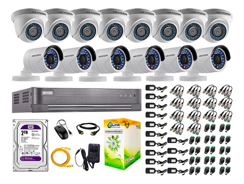 Kit 14 Camaras Full Hd 1080p Hikvision Disco 2tb Completo