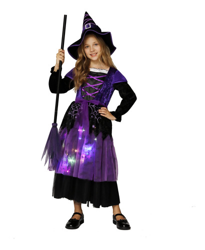 Disfraz De Bruja Brillante Para Nios, Color Morado, Talla S