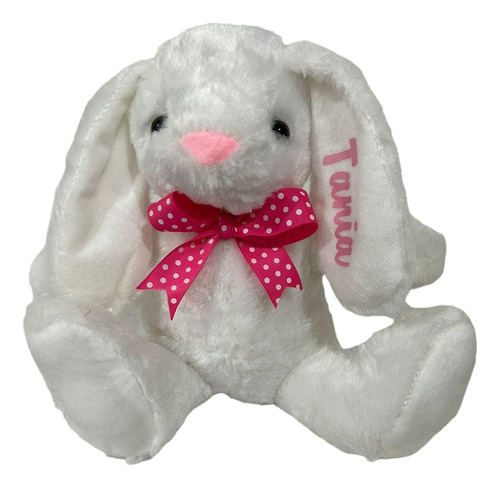 Peluche Conejo Blanco Moño 23 Cm Suave Personalizado