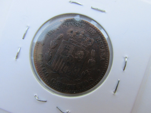 Moneda Reino De España 5 Centimos Bronce Año 1878 Escasa (Usado)