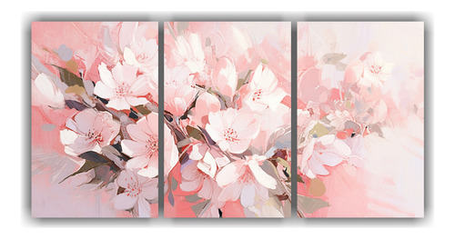 240x120cm Set 3 Canvas Flores A White And Pink 60x40 Cm