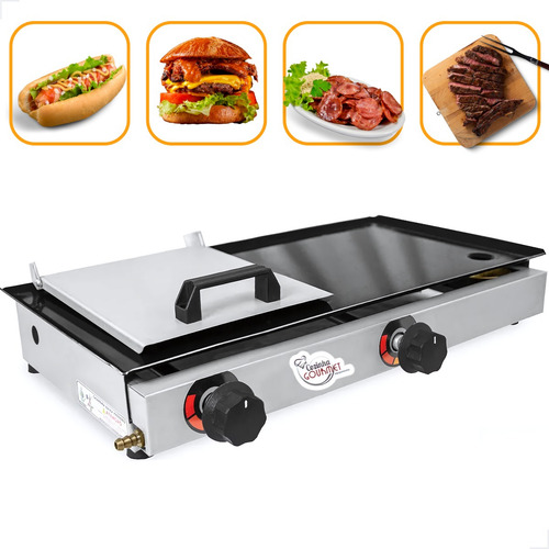 Chapa Lanche Hot Dog C/ Prensa 30x60 Inox A Gás 2 Bocas Cor Cinza N A