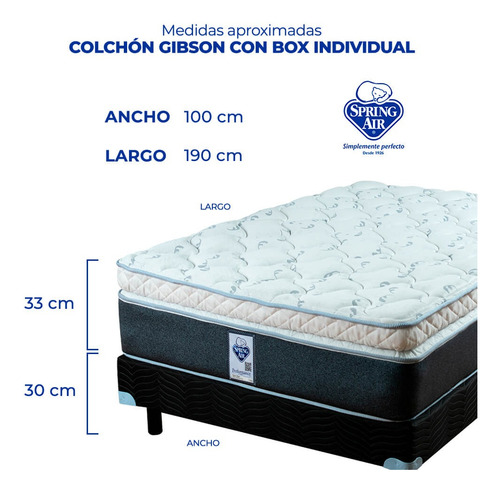Colchón Individual Spring Air Gibson + Box + 3 Blancos Sp