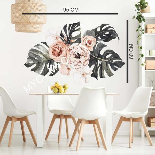 Vinilo Decorativo Pared Hojas Vedes Tropicales En Acuarela