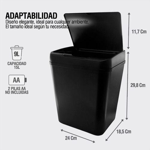 Cesto De Residuos Tacho De Basura Automático 9 Litros Mio Color Negro