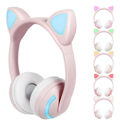 Audífonos  Orejas De Gato Bluetooth Led 7 Colores