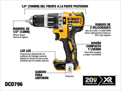 Rotomartillo 20v Max Xr Dewalt Dcd796d2-b