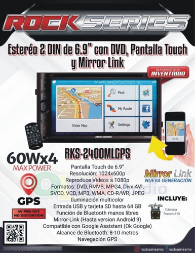 Imagen 6 de 7 de Autoestéreo Pantalla 6.9 Mirrorlink Rockseries Rks-2400mlgps