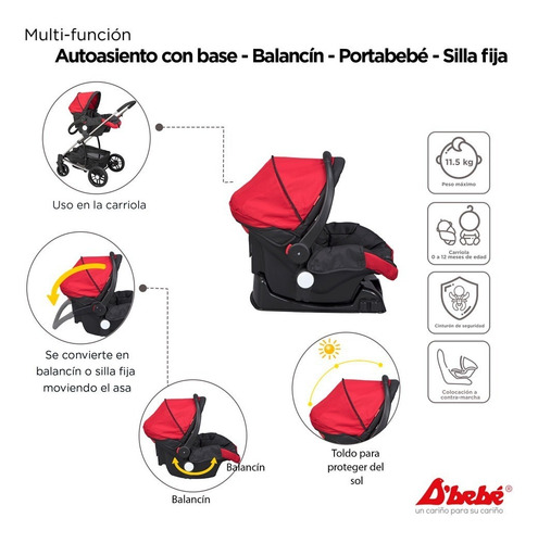 Carriola De Bebe Crown Portabebe Base De Carro Bambineto Capacidad de la carriola Individual Color Rojo Color del chasis Plateado