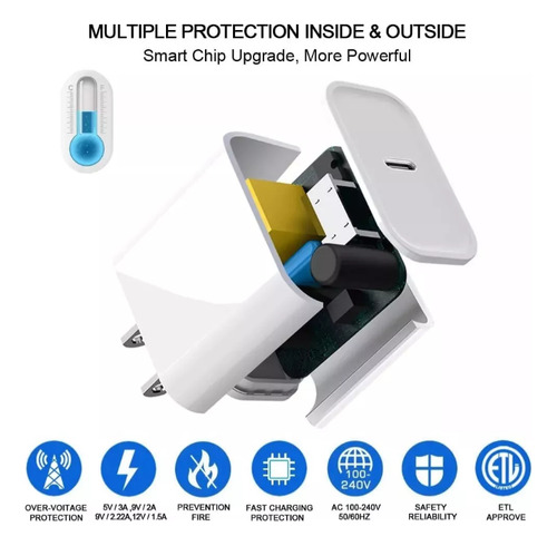 Cargador De Carga Rápida 20wtypec Para iPhone 7 8 X 11 12 13